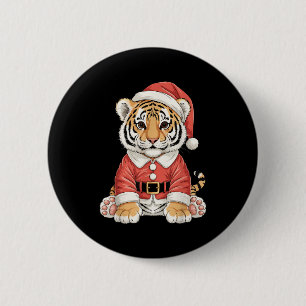 Badge Rond 5 Cm Tigre de Noël mignon Santa Safari Animal