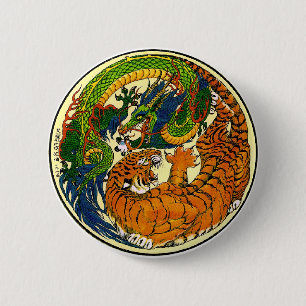 Badge Rond 5 Cm Tigre et dragon Yin Yang