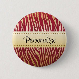 Badge Rond 5 Cm Tigre Imprimer Élégant Motif animal rouge et or