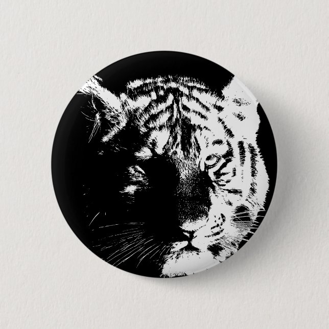 Badge Rond 5 Cm Tigre noir et blanc Pop Art (Devant)