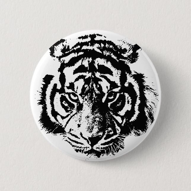 Badge Rond 5 Cm Tigre noir et blanc Pop Art (Devant)