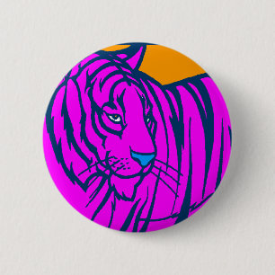 Badge Rond 5 Cm TIGRE ROSE de JUNGLE du TIGRE 80s de COREY RÉTRO