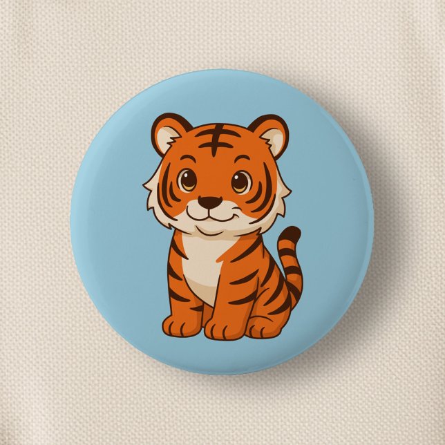 Badge Rond 5 Cm Tigreau mignon sur fond bleu (Créateur téléchargé)