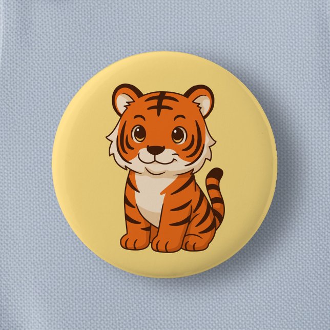 Badge Rond 5 Cm Tigreau mignon sur fond jaune (Créateur téléchargé)