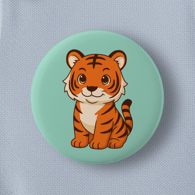 Badge Rond 5 Cm Tigreau mignon sur fond vert (Créateur téléchargé)