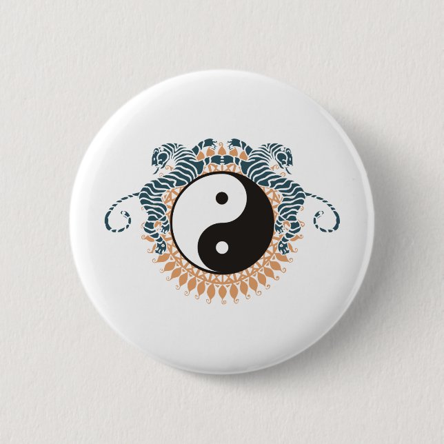 Badge Rond 5 Cm Tigres et Yin Yang (Devant)