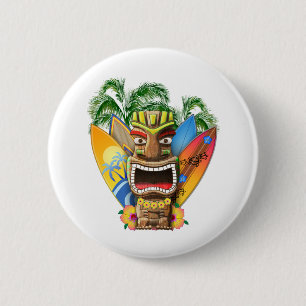 Badge Rond 5 Cm Tiki hawaïen surfant