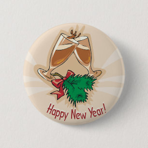 Badge Rond 5 Cm Tintement de Champagne de bonne année