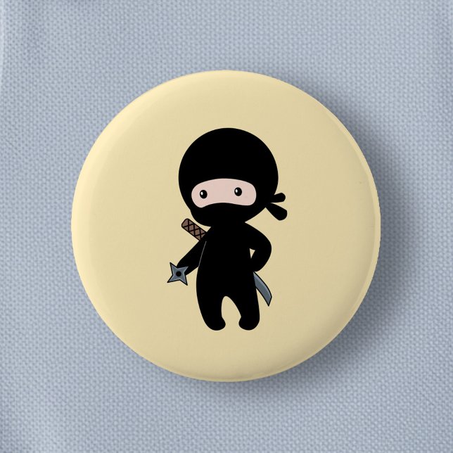 Badge Rond 5 Cm Tiny Ninja tenant l'étoile à projeter sur Jaune (Créateur téléchargé)