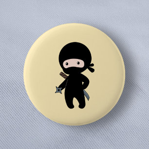 Badge Rond 5 Cm Tiny Ninja tenant l'étoile à projeter sur Jaune