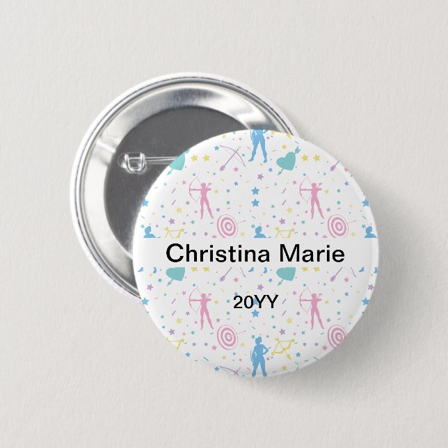 Badge Rond 5 Cm Tir à l'arc féminin - Archer Bow Arrow (Devant & derrière)