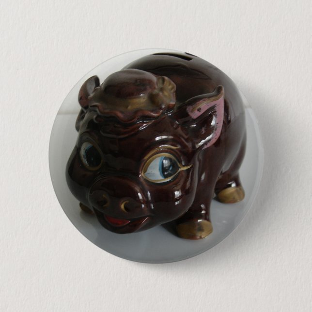 Badge Rond 5 Cm Tirelire Cochon Marron (Devant)