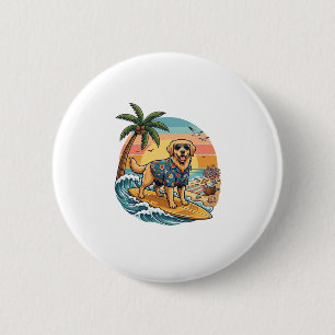Badge Rond 5 Cm Tireur d'or Chien Surfant Planche de Surf Coucher