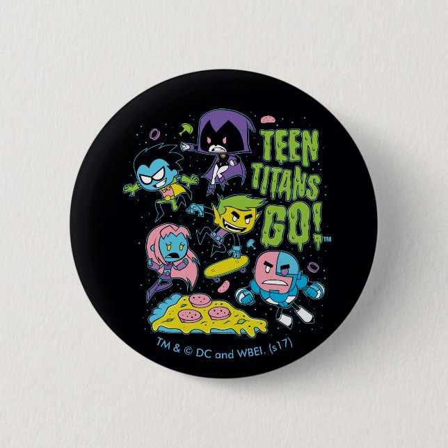Badge Rond 5 Cm Titans Ados, allez ! | Gnarly 90's Pizza Graphic (Devant)
