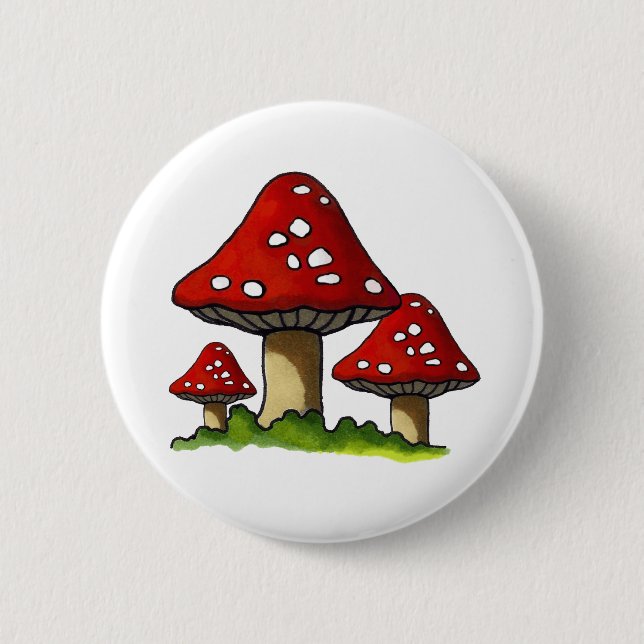 Badge Rond 5 Cm Toadtstools rouge, champignon : Art à main levée (Devant)