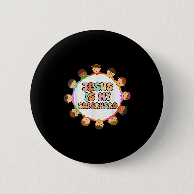 Badge Rond 5 Cm Toddler Girls Jesus Is My Superhero Christian Sist (Devant)