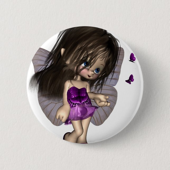 Badge Rond 5 Cm Toile à papillon - Fée violette (Devant)