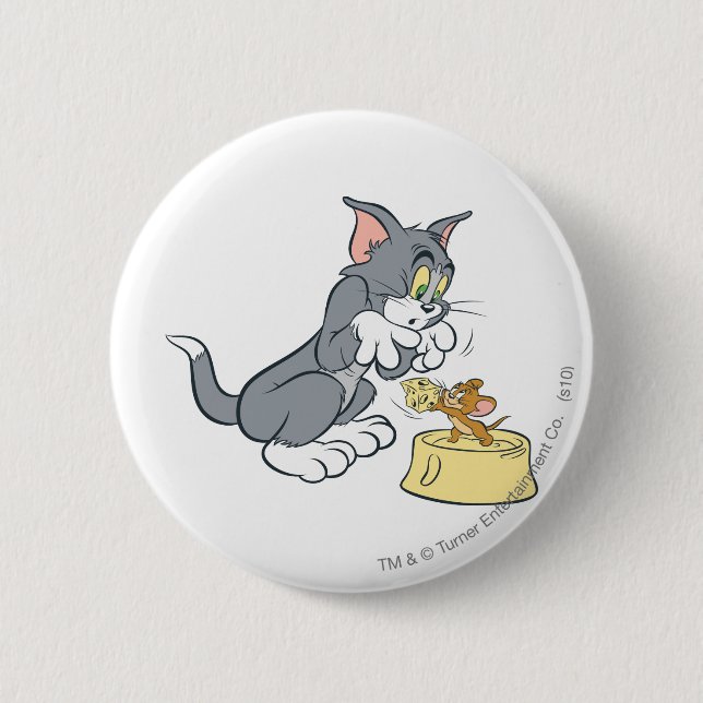 Badge Rond 5 Cm Tom et Jerry nourrissent le chat (Devant)