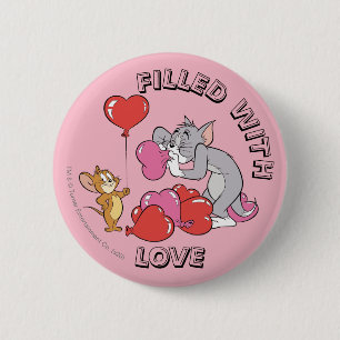 Badge Rond 5 Cm Tom & Jerry Inflate Valentine Heart Ballons