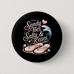 Badge Rond 5 Cm Tongs de Sable Baisers Salés Cœurs Coquillages