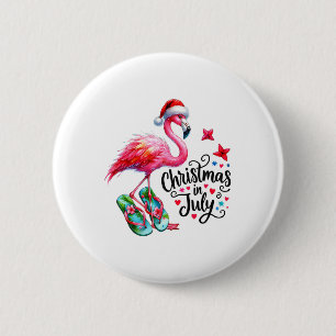 Badge Rond 5 Cm Tongs Flamant Rose Amusants Noël D'été En J