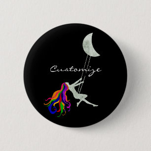 Badge Rond 5 Cm Tonnerre à tête rouge pivotante Lune