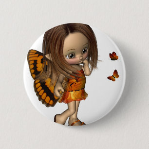 Badge Rond 5 Cm Toon Butterfly Fairy - Orange