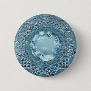 Badge Rond 5 Cm Topaz bleu et verre coupé