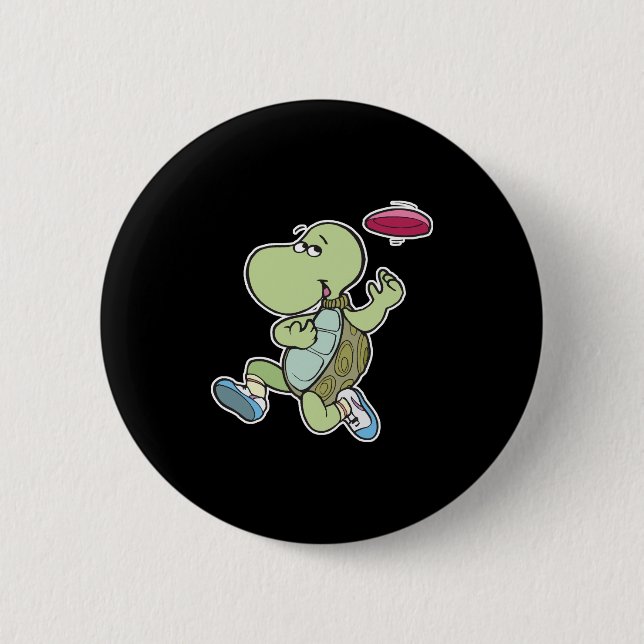 Badge Rond 5 Cm tortue à la frisbee (Devant)