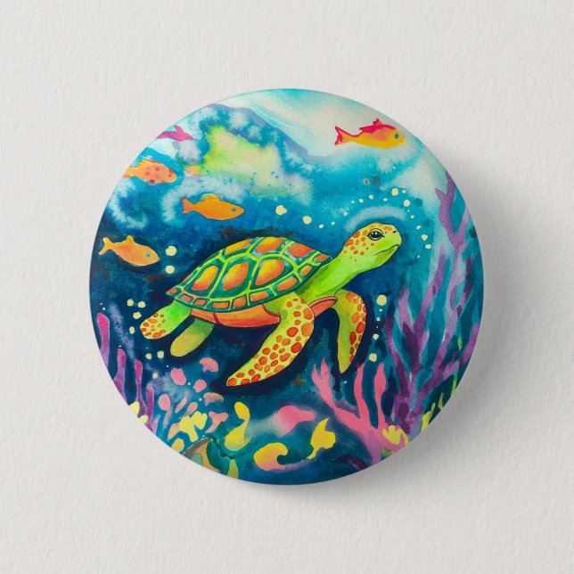 Badge Rond 5 Cm Tortue à peinture (Devant)