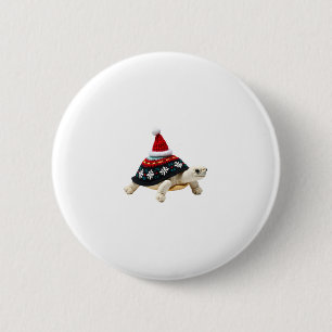 Badge Rond 5 Cm Tortue au chapeau de Santa - Vieille tortue de mer