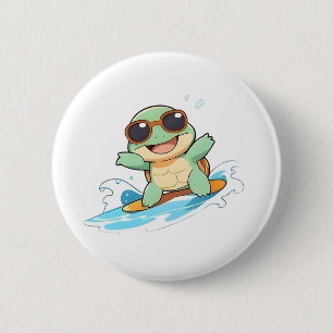 Badge Rond 5 Cm Tortue Chibi Mignonne Design de Plage d'Été pour S