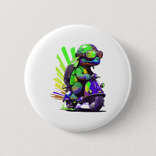 Badge Rond 5 Cm Tortue Colorée Drôle Sur Une Copie De Scooter