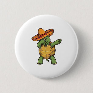 Badge Rond 5 Cm Tortue Dabbing Sombrero Vintage Design Vectoriel_1