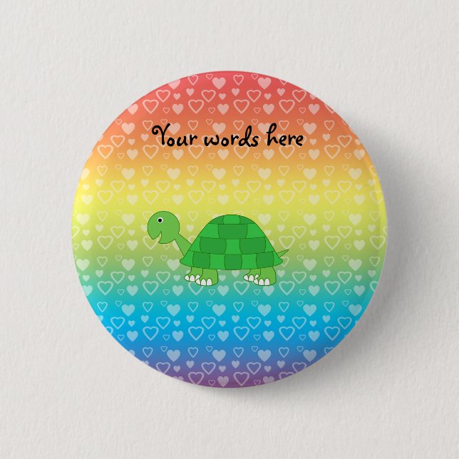 Badge Rond 5 Cm Tortue de bébé de coeurs d'arc-en-ciel (Devant)