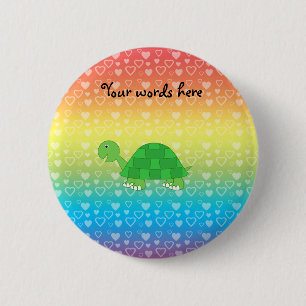 Badge Rond 5 Cm Tortue de bébé de coeurs d'arc-en-ciel