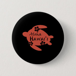 Badge Rond 5 Cm Tortue de mer Aloha Hawaii Hibiscus Orange Graphic