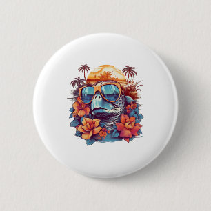 Badge Rond 5 Cm Tortue de mer avec des lunettes de soleil à la pla
