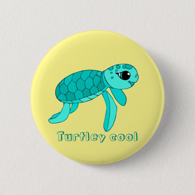 Badge Rond 5 Cm Tortue de mer cool Turtley (Devant)
