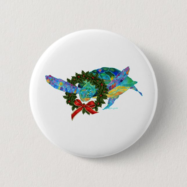 Badge Rond 5 Cm Tortue de mer de Noël (Devant)