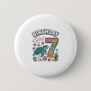 Badge Rond 5 Cm Tortue de mer fille d'anniversaire 7e anniversaire