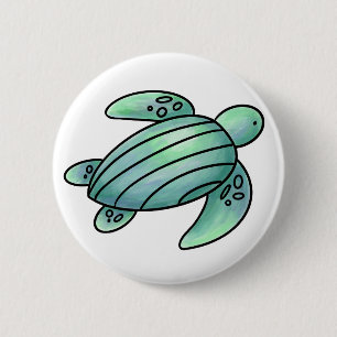 Badge Rond 5 Cm tortue de mer peinte à l'aquarelle dessin animé bl