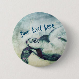 Badge Rond 5 Cm Tortue de mer verte   Broche bouton