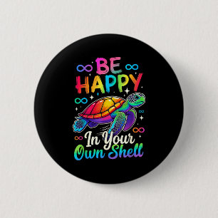Badge Rond 5 Cm Tortue de sensibilisation à l'autisme arc-en-ciel