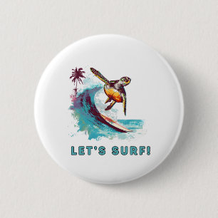 Badge Rond 5 Cm Tortue de surf rétro côtière - Allons surfer