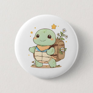 Badge Rond 5 Cm Tortue de voyage mignonne aventureuse design Kawai