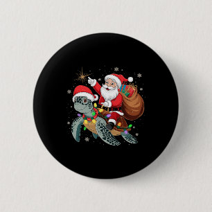 Badge Rond 5 Cm Tortue drôle de Noël Santa à cheval sur une tortue