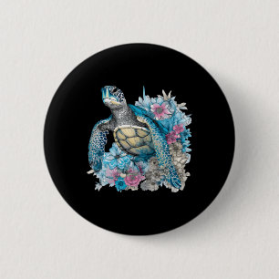 Badge Rond 5 Cm Tortue Fleur sauvage Amoureux des animaux Tortue