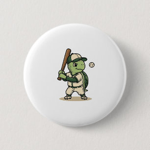 Badge Rond 5 Cm Tortue Mignonne Batteur de Baseball Art Vectoriel