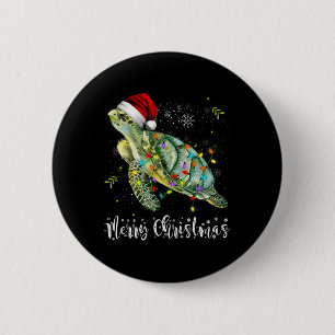 Badge Rond 5 Cm Tortue Santa Hat Joyeux Noël Lumières Noël Fêtes